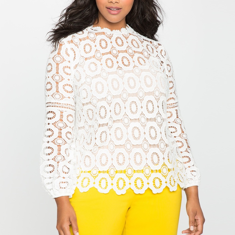 ELOQUII Studio Long Sleeve Crochet Lace Blouse US size 28